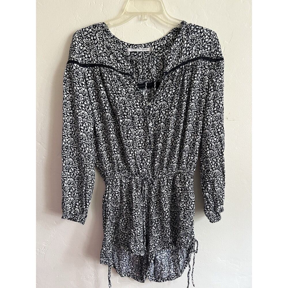 Anthropologie Faithful the Brand romper Sz Small Long Sleeve Navy Blue‎